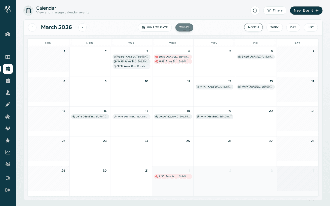 Clinic App · Calendar with bookings