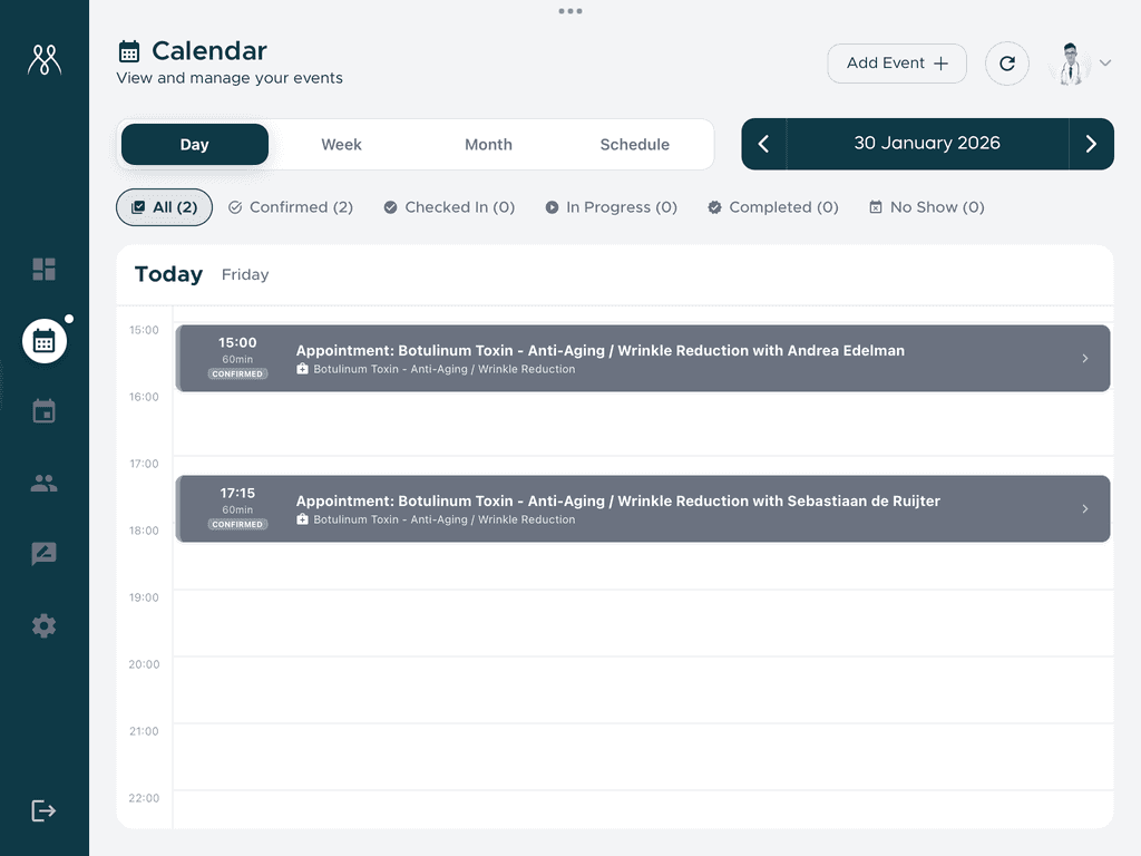 Doctor App calendar on iPad